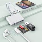 Lecteur De Carte Sd Pour Iphone Ipad, Usb 6 En 1 Adaptateur Lightning Carte Sd/Tf Audio Type C/Charge Pd60W Usb 3.0 Plug & Play Lecteur De Carte Mémoire Pour Iphone15/14/13/12/11, [LEC201210]