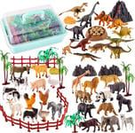 3 En 1 Mini Figurine Animaux De La Ferme Et De La Forêt, 56 Pièces Figurine Dinosaure Jouets En Plastique Avec Malette, Jeux Cadeau Pour Enfants 3 4 5 Ans