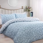 Sleepdown Ditsy Floral Blue Reversible Easy Care Duvet Cover Quilt Bedding Set with Pillowcase - Super King (220cm x 260cm)