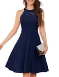 Bbonlinedress Robe de Soirée Cocktail Femme Halter Vintage pour Fête Bal Guinguette Anniversaire Mariage invité Navy 3XL