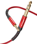 Cable Audio Jack 6.35mm vers 3.5mm [1.2M] Durable Stéréo Jack Nylon Tressé Compatible avec Lecteurs de DVD,Piano,Électronique Ampli,Guitare,Chaîne HiFi Haut Parleurs,Smartphone-Rojo