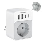 TESSAN Adaptateur Prise USA, 5 en 1 Adaptateur Prise Americaine avec 2 USB C et 2 USB A, 1875W Adaptateur Prise Canada Compact, Charge Rapide USB C 20W, Adaptateur Type B pour USA Canada Mexique