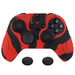 PlayVital Housse de Protection pour Xbox Elite Série 2 Manette,Coque en Silicone Souple pour Xbox Elite Série 2 Controller,Grip Cover avec Capuchon Joystick-Rouge&Noir(Édition Samouraï)