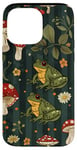 Coque pour iPhone 14 Pro Max Vert Pop Art rayé mignon Cottagecore Grenouille et champignon