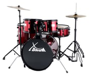 Kit Batterie Acoustique 20'' Studio Ensemble Complet Tabouret Cymbales Rouge Set