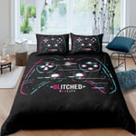 Gamepad Bedding Set for Boys Single Modern Gamer Comforter Cover Video Game Duvet Cover Kids Colorful Action Buttons Printed Quilt Cover Soft Microfiber Bedspread for Boys Girls Bedroom,Black