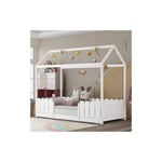 Lit cabane en bois pour enfant 90x200 cm - avec protection contre les chutes et sommier à lattes - blanc - Liberté