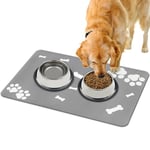 Lurowo Tapis de Nourriture pour Chien Tapis Gamelle Chien à Séchage Rapide Super Absorbant Lavable Tapis Antidérapant de Gamelle pour Chien Chat 40x60cm (Motif de Patte d'Os-Gris Clair)