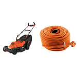 BLACK+DECKER Tondeuse Filaire 1600W, Tondeuse à Gazon Electrique 38 cm, 6 hauteurs réglables 20, 30, 40, 50, 60 et 70 mm & Zenitech - Prolongateur 16A HO5VV-F 2x1,5 Orange 50m