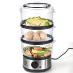 Electric 3 Tier Food Vegetable Meat Steamer Fish Slow Cooker 7.5L With Rice Bowl