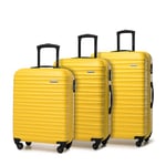 WITTCHEN Travel Suitcase Carry-On Cabin Luggage Hardshell Made of ABS with 4 Spinner Wheels Combination Lock Telescopic Handle Groove Line Set of 3 suitcases Yellow