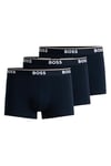 BOSS Mens Trunk 3P Power Three-Pack of Logo-Waistband Trunks in Stretch Cotton