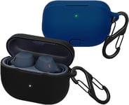 [Lot de 2] Coque Compatible avec Jabra Elite 8 Active Gen 2 / Elite 10 Gen 2 / Elite 8 Active/Elite 10 [avec 2 Mousquetons], Étuis en Silicone Anti-Chocs pour Casque Bluetooth - Noir Bleu