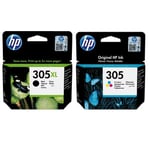 Original HP 305XL High Capacity Black (3YM62AE) & 305 Standard Capacity Colour (3YM60AE) Ink Cartridge Multipack