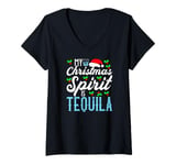 Womens My Christmas Spirit Is Tequila. Funny Christmas Drinking V-Neck T-Shirt