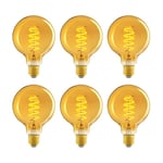 Amazon Basics Lot de 6 ampoules LED E27, vintage, verre ambré rétro de style antique, G93, 4 W (équivalent à 25 W), lumière ultra chaude 1800 K pour la décoration