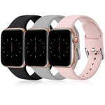 Wepro Pack 3 Straps Compatible with Apple Watch Strap 44mm 40mm 38mm 42mm 45mm 41mm, Soft Silicone Strap Compatible with iWatch Series 7 6 5 4 3 SE, 42mm/44mm/45mm-L, Black/Grey/Pink