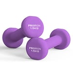 PROIRON Neoprene Dumbbell Weights Pair for Women 1kg 1.5kg 2kg 3kg 4kg 5kg 6kg 7kg 8kg 10kg, Arm Hand Exercise Weights (Purple-2 x 1.5KG)