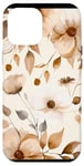 Coque pour iPhone 12 Pro Max Blanc abstrait floral mignon beige marron fleurs sauvages esthétiques