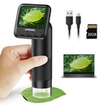 Microscope numérique Portable LCD, Microscope Portable 800x pour Enfants avec lumières LED Microscope loupe électronique, Handy-Mikroskop, USB vers PC avec Carte SD et Diapositives d'échantillons