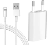 Chargeur Pour Iphone 8/8 Plus/11/7/7 Plus/6/6S/Se 2020/X/Xr/Xs/Xs Max,10,12,Ipad,Air Pods,5V 1A Adaptateur Secteur Usb Avec Cable 2M