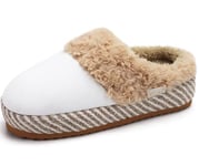 ONCAI Chaussons Femme Pantoufles à Semelle de Tapis de Yoga Moussée Confortable Chaud Fausse Fourrure en Poils Hirsutes Suède Semelle en Caoutchouc Hiver Intérieur/Extérieur Blanc/Khaki Dimensions 36