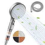 Shower Head, High Pressure Shower Head Hard Water Filter Shower Head with 5 Modes, Universal Powerful Flow Shower Head Beads Filter Showerhead with 2M Hose for Low Pressure Hard Water