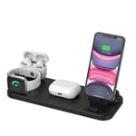 6in1 opladningsstation til Apple Airpods, Watch & iPhone - Sort