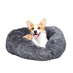 GONICVIN Lit Moelleux en Forme de Donut pour Chien et Chat - Lit apaisant - Lit Anti-anxiété - avec Housse Lavable en Machine et Amovible - Fond antidérapant - 70 cm - Gris foncé