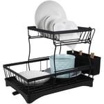 2 TIER KITCHEN SINK DISH DRAINER RACK WITH DRIP TRAY CUTLERY HOLDER PLATE RACK