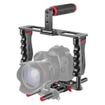 NEEWER Camera Video Cage Film Movie Making Kit, Aluminum Alloy with Top Handle, Dual Hand Grip, Two 15mm Rods, Compatible with Canon Sony Fujifilm Nikon DSLR Camera and Camcorder (Black + Red)