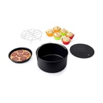 Wintem Lot de 10 accessoires pour friteuse à air ronde avec plaque et casserole en métal, 6 moules en silicone et tapis - Idéal et adaptable à différentes tailles de friteuses - faciles à laver