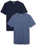 Amazon Essentials Men's T-Shirt Slim-Fit Short-Sleeve Crewneck, Pack of 2, Dark Blue/Navy, XS