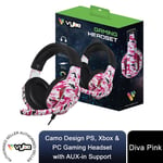 Gaming Headset Camo Design with AUX-in Support, Diva Pink, 23.50 cm