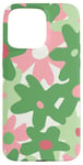 Coque pour iPhone 15 Pro Max Sage Green White Pink Retro Mod Flowers Oversized Floral