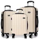 Kono Valise de Voyage Ultra Léger Rigide PC Bagage à Roulette Beige (Set de 3 Valises)