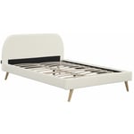 MOBY - Cadre de lit scandinave avec tête de lit et sommier en tissu bouclette - Blanc - 140 x 190 - Blanc