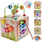 KMTJT Jouet Cube D'activité Bébé 1 an, Jouet Enfant 2 3 Ans Garçon Fille, Jeux Montessori Jouet en Bois D'éveil, Jouer Enfants Cadeaux Noel (Rose)