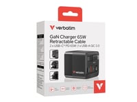 Verbatim Gan 65W Mains Charger 2Xusb-C/Usb-A + Eu/Uk/Us Adapter Black 32217