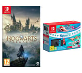 Nintendo Switch Neon Red & Blue, Sports, Hogwarts Legacy & Nintendo Switch Online 12 Month Membership Bundle, Red,Blue