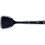 Prestige 2-in-1 Spatula with Silicone Edge - Solid Turner with Non Scratch Silicone and Garlic / Ginger Grater, Heat Resistant Kitchen Utensils to Protect Non Stick Cookware, 39cm, Black & Grey