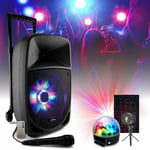 Enceinte Nomade sur batterie 300W Bluetooth PARTY-8LED Micro - Karaoke - Chariot - 2 Jeux de Lumière Astro et Faisceaux multipoints