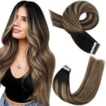 Moresoo Extension Cheveux Naturel Adhesif Balayage Extension Adhesive Cheveux Naturel Noir Naturel à Marron Foncé avec Blond Foncé Remy Lisse Extension Adhesif 60 cm 20 Pièces 50g #1B/4/14