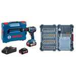 Bosch Professional Perceuse-visseuse sans fil GSR 18V-55 (2 batteries, chargeur rapide) + 40 pièces Kit d'embouts de tournevis (embouts de tournevis extra durs, avec porte-embouts universel)