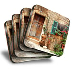 Set of 4 Square Coasters - Charming Old House Spain  #44556