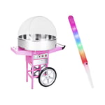 Royal Catering Candy Floss Machine Set with LED Cotton Sticks - 72 cm 1,200 W Cart Sneeze guard 100 pcs.