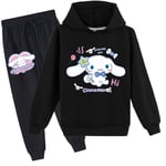 Barn Pojkar Flickor Cinnamoroll Tryck Hoodie Sweatshirt Byxor Set Casual Träningsoverall Black 160cm