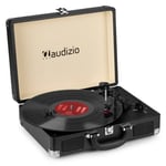 Audizio RP114BK - Retro skivspelare i svart fodral - skivspelare med högtalare och PC-mjukvara, Retro Skivspelare portfölj i svart färg