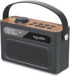 bin M60 Radio numérique Portable Dab/Dab + FM/Haut-Parleur sans Fil Portable avec Bluetooth/Son stéréo/Deux Haut-parleurs/Double réveil/Subwoofer/Batterie Rechargeable/Beau Design (Black)(Q476)