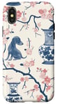 Coque pour iPhone X/XS Preppy Bocal en toile Chinoiserie Motif chiens et gingembre Rose et bleu